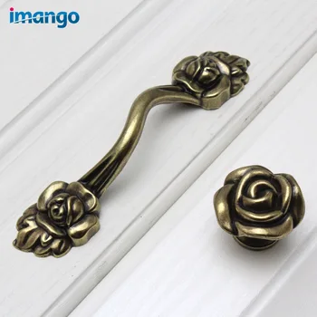 Wardrobe Drawer Handle and Knobs Kitchen Cabinet Door Pull Furniture Pen Classical Bronze Rose shaped 8911 Model 96mm Pitch