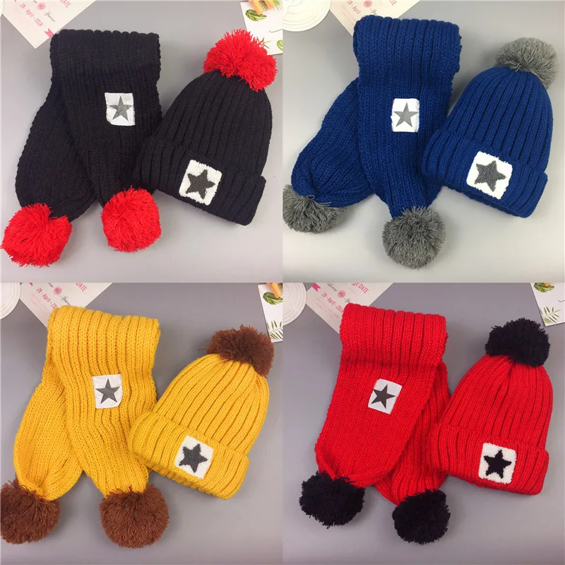 

CHILDREN'S Hat Winter Wool Cap Scarf Two-Piece Set BOY'S Thick Knitted Hat Girls Outing Cap Warm Hat