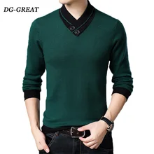 Autumn Winter V-neck Pullover Men Sweater Knitted Shirt Thick Cotton Warm Mens Robe Hombre For Male Sweater Knitted Shirt