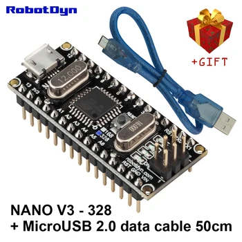 

Nano V3 ATmega328P/CH340G + USB 2.0 data CABLE (50cm), Compatible for Arduino Nano V3.0. Soldered.