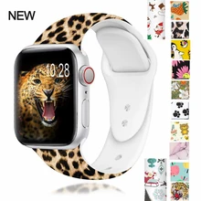 Рождественский подарок, ремешок для Apple watch 5, 4, 3, 2, 1, полосы 40 мм, 44 мм, силиконовый ремешок с цветочным принтом для iWatch Series 5, 4, 3, 2, 38 мм, 42 мм