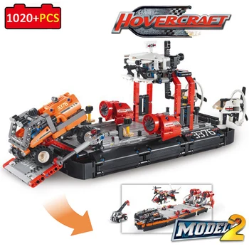 

1020pcs Technic Series 2 Model In 1 Hovercraft Building Blocks Air Cushion Ship With Helicopter Truck Bricks Toys For Kid Adult