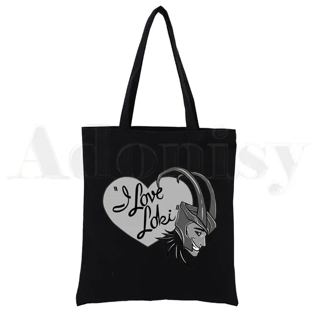 Super Hero LOKI Funny God of Mischief Reusable Shopping Bag Canvas Tote Bags Printing Eco Bag Shopper Shoulder Bags Black A