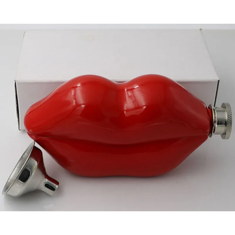 Hipflask карманная Бутылка для виски, ликера, вина, Очаровательная фляжка для губ, фляжка из нержавеющей стали, 5 унций, красная банка для виски и фляжка, набор воронки, подарок - Цвет: Flask and Funnel