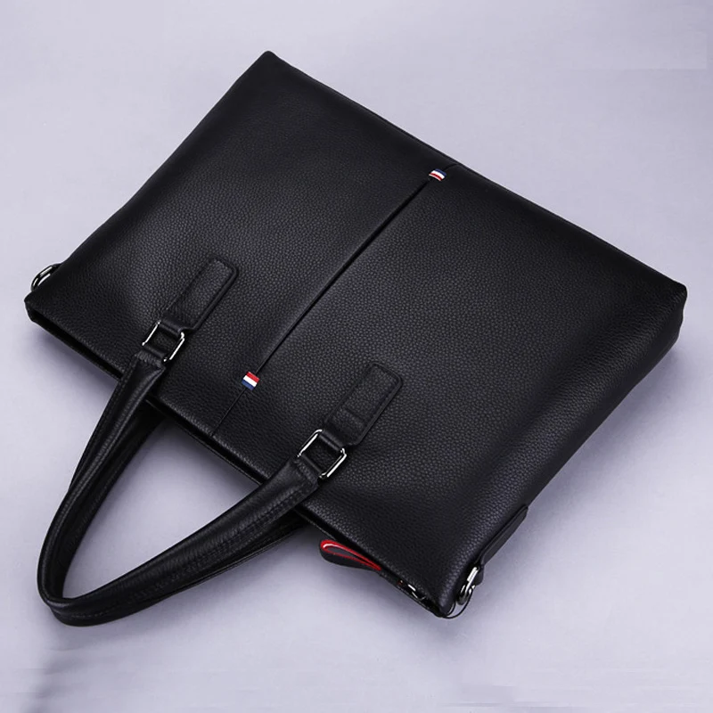 New  Hot Sale 14" Laptop Handbag Genuine Leather Briefcase Men's Messenger bags Brand Black Cow Leather 