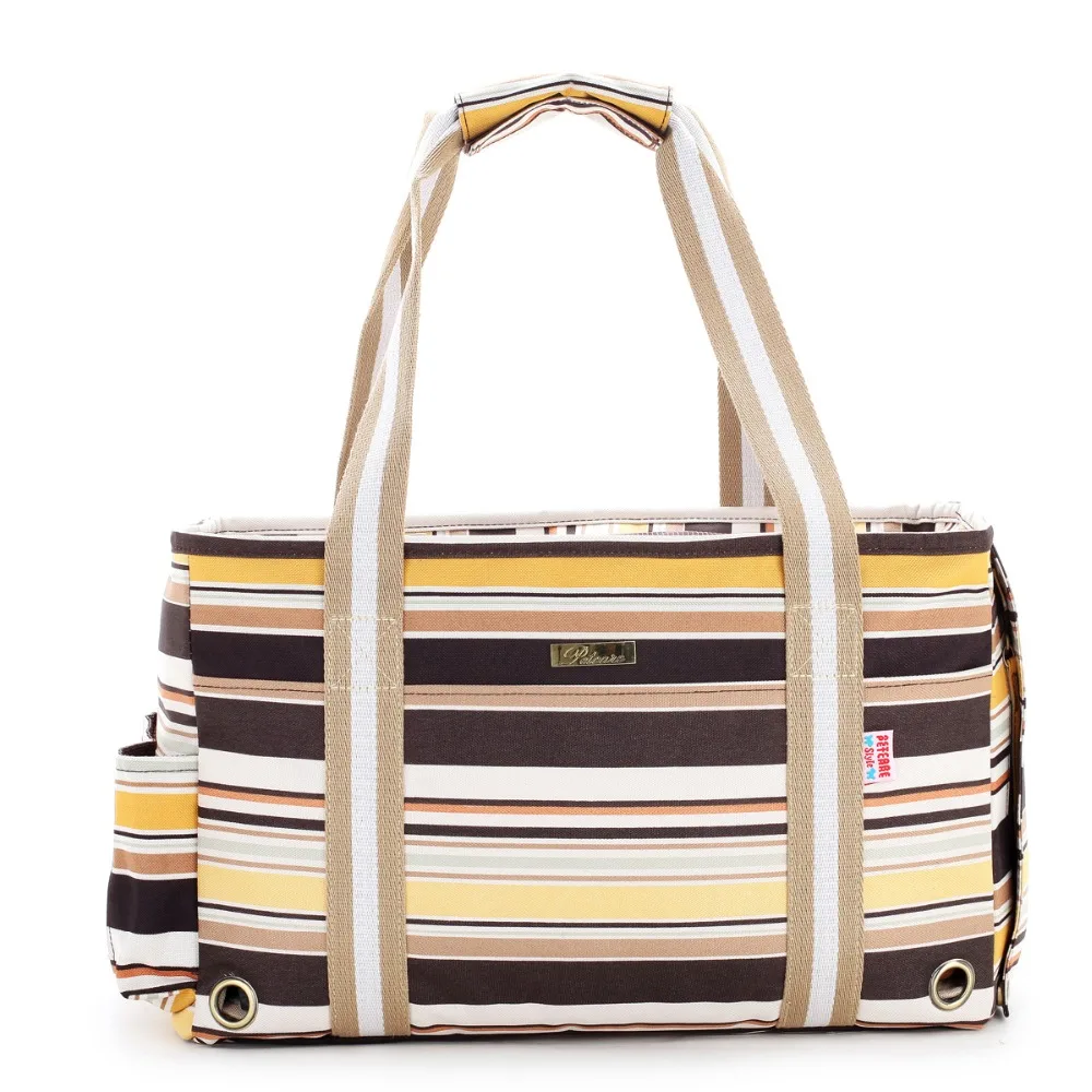 

Striped Dog Carrier Purse Pet Travel Bag Cat Portable Handbag Soft Sided Tote with Fleece Pads for Small Pets