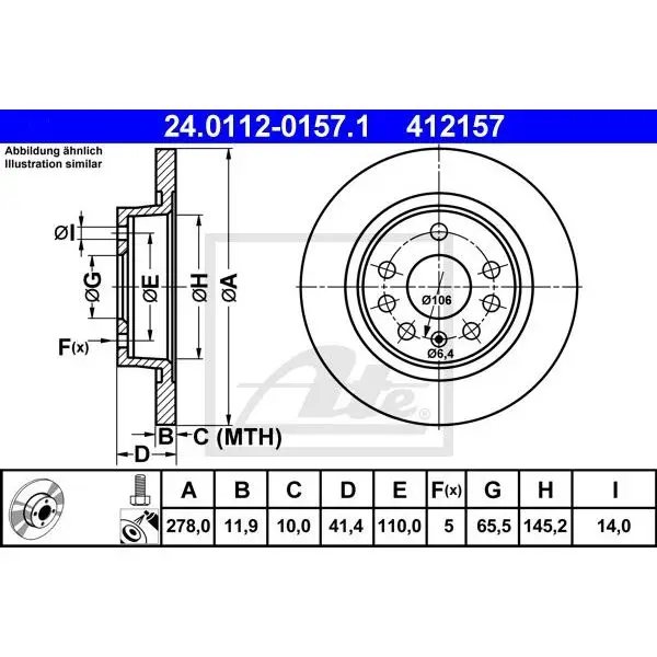 Диск тормозной задний Opel Vectra 1.6-2.2DTi 02 ATE 24.0112-0157
