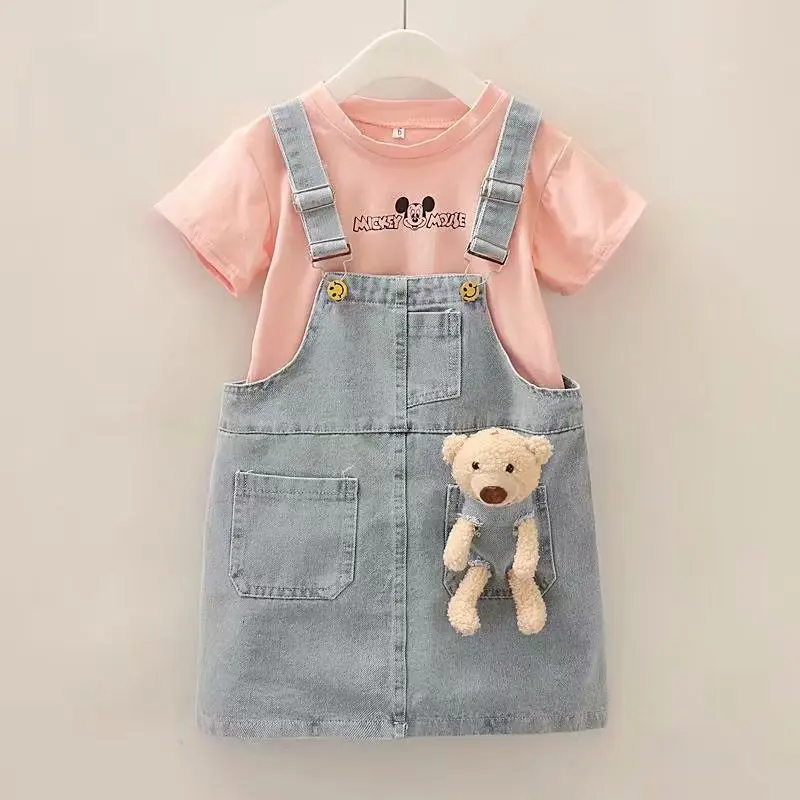 

Summer Sundress sets Baby Girls Suspender Girls Dress Overalls 3-6 Years Kids Straps Denim Dress Children bear cartoon Clothing