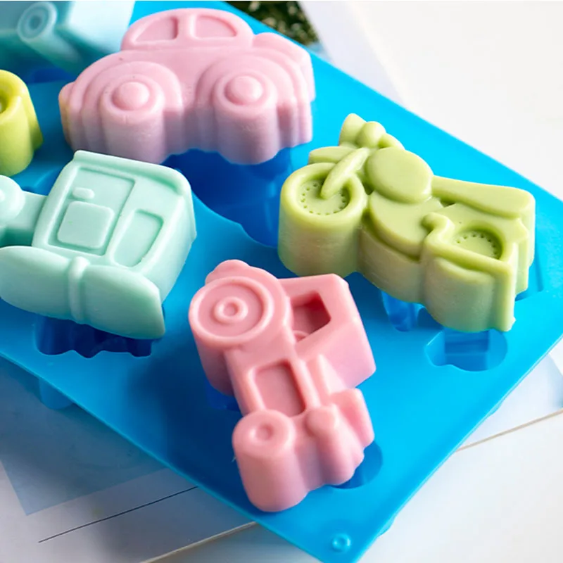 6 Cavity Vehicles Car Soap Mold Cars Shape Craft Art Silicone Molds For Soap Cake Chocolate Making Cute Cars Theme Craft Molds silicone soap molds