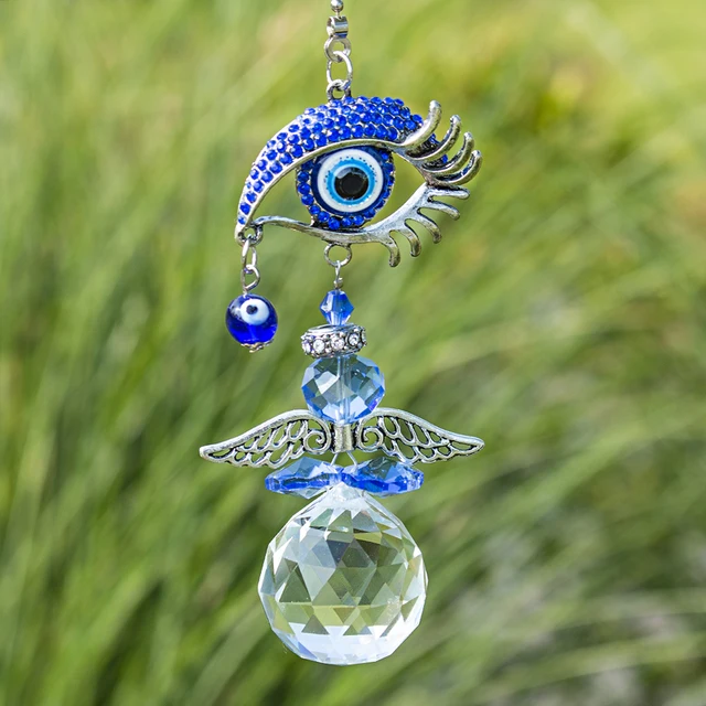 H&D Crystal Angel Suncatcher Török ​​Kék Gonosz Szem Szivárványkészítő Fengshui Lakberendezés Szerencsés Védelmi Házi Ajándék - Image 3