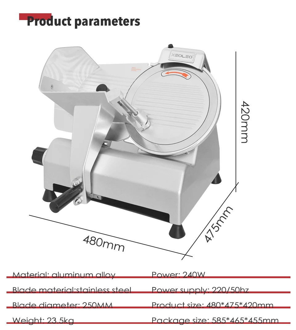 XEOLEO Electric meat slicer Frozen meat slicer Cutting meat machine Semi-automatic Beef/Lamb slice machine 10 inch Slicing Maker