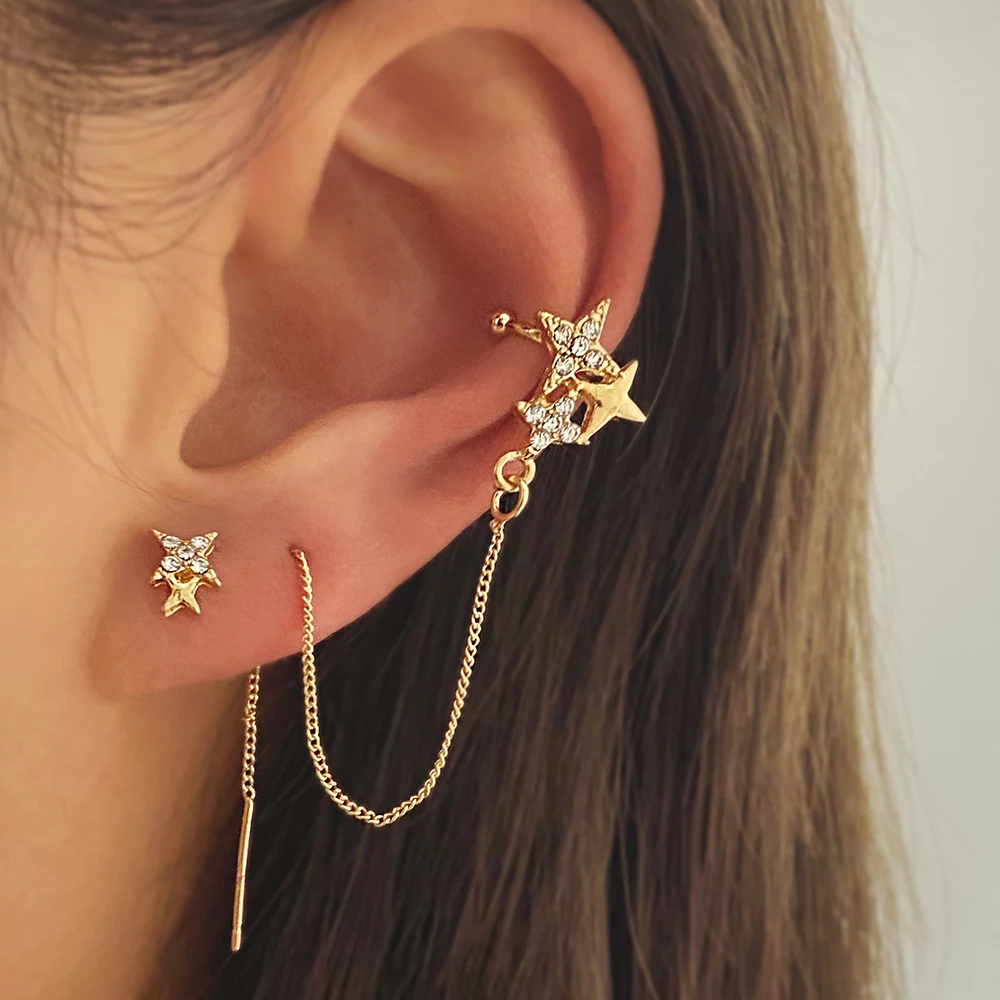 IFMIA Woman Fashion Bohemian Star Earrings For Women Girls Charm Long  Tassel Ear Clips Boho 2022 Ear Cuffs Jewelry Wedding - AliExpress