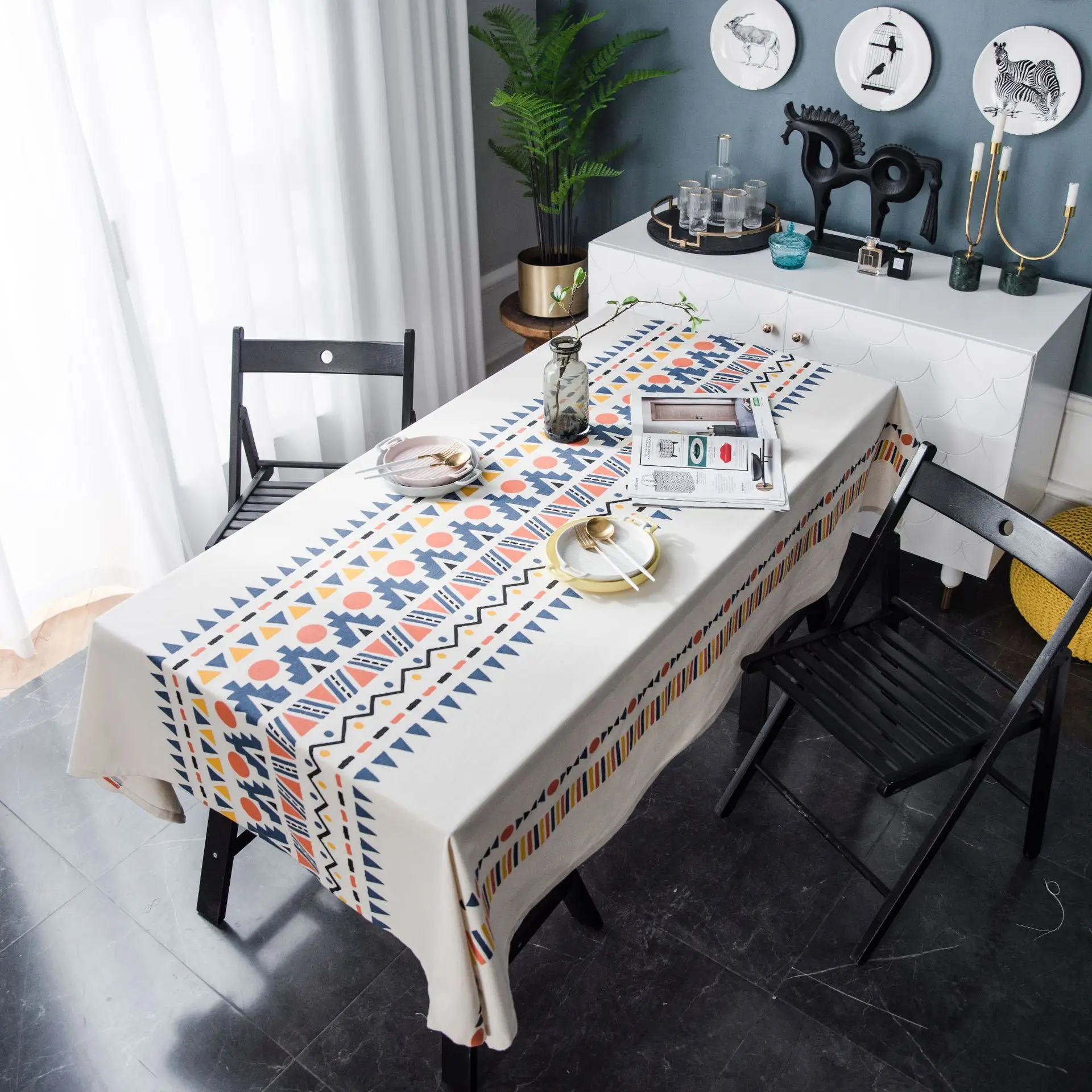 Modern Geometric Cotton Linen Table Cloth Cover Rectangle Tablecloth Home Decor 