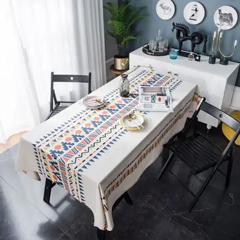 

Linen Cotton Tablecloth Geometric Boho Modern Simple Dining Table Cover Rectangular Coffee Tea Party Decorations Table Cloth