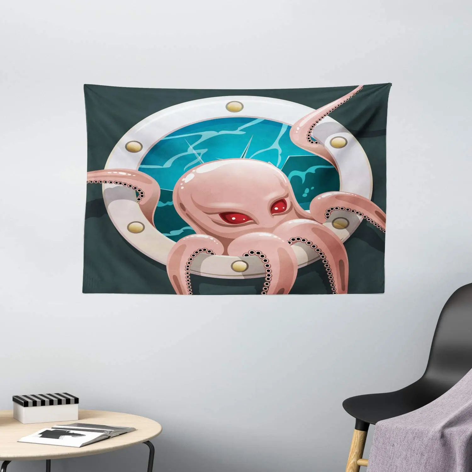 Гобелены с принтом Осьминог Kraken щупальцами на корабле портол мультяшная