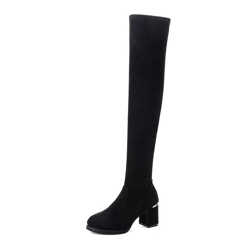 Модные высокие сапоги-трубы на высоком каблуке; Новинка года; зимние женские сапоги до колена из эластичной ткани; женские зимние сапоги на толстом каблуке; WB014 - Цвет: black