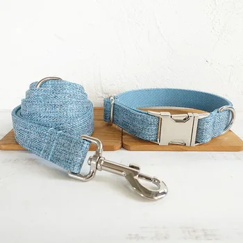 

Sky Blue Solid Puppy Pet Collar Leashes Guide Handsfree Polyester Small Dog Collar and Leash Set French Bulldog Accessories