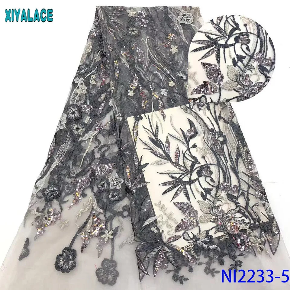 Кружево в африканском стиле высокого качества расшитый французский фатин кружевной ткани с блестками для свадебного платья KSNI2233-1