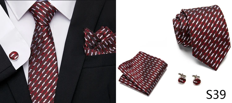 Wedding Gift Silk Tie Set Handkerchief Necktie Men Solid Suit