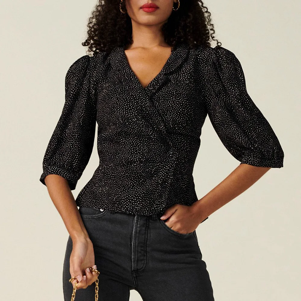 Buttoned wrap blouse - Women