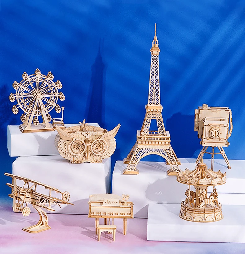 3D деревянный самолет, колесо обозрения, Эйфелева башня, игра-головоломка, сборная модель, Наборы игрушек для детей, подарок на день рождения для девочек