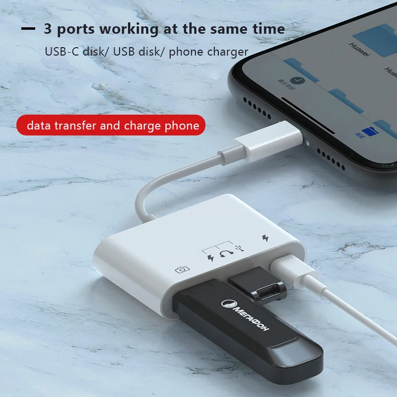 OTG USB Adapter for Lightning to type c U disk charger camera headphone mouse data transfer for iPhone 7 8 11 12 X XS pro ios 14