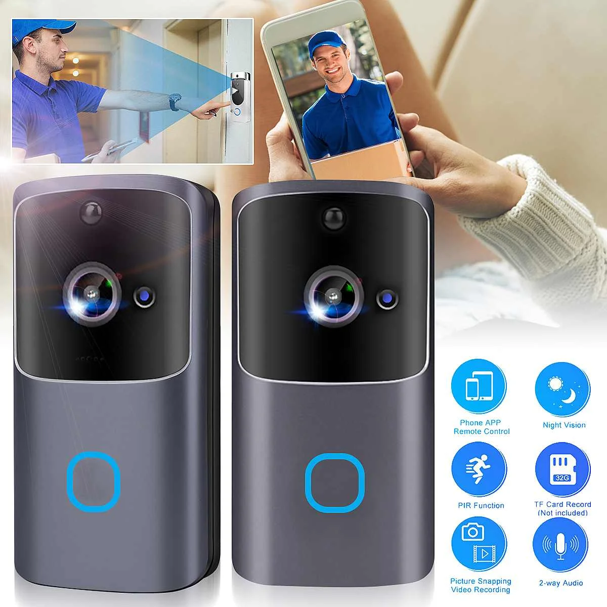 

Wifi Doorbell Video Door Intercom 720P HD Wireless Smart Home IP Door Bell Cameras for Phone Security Alarm Night Vision