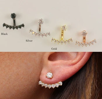 

2017 Authentic Genuine 925 sterling silver cubic zirconia 3 color jacket cz double side earring