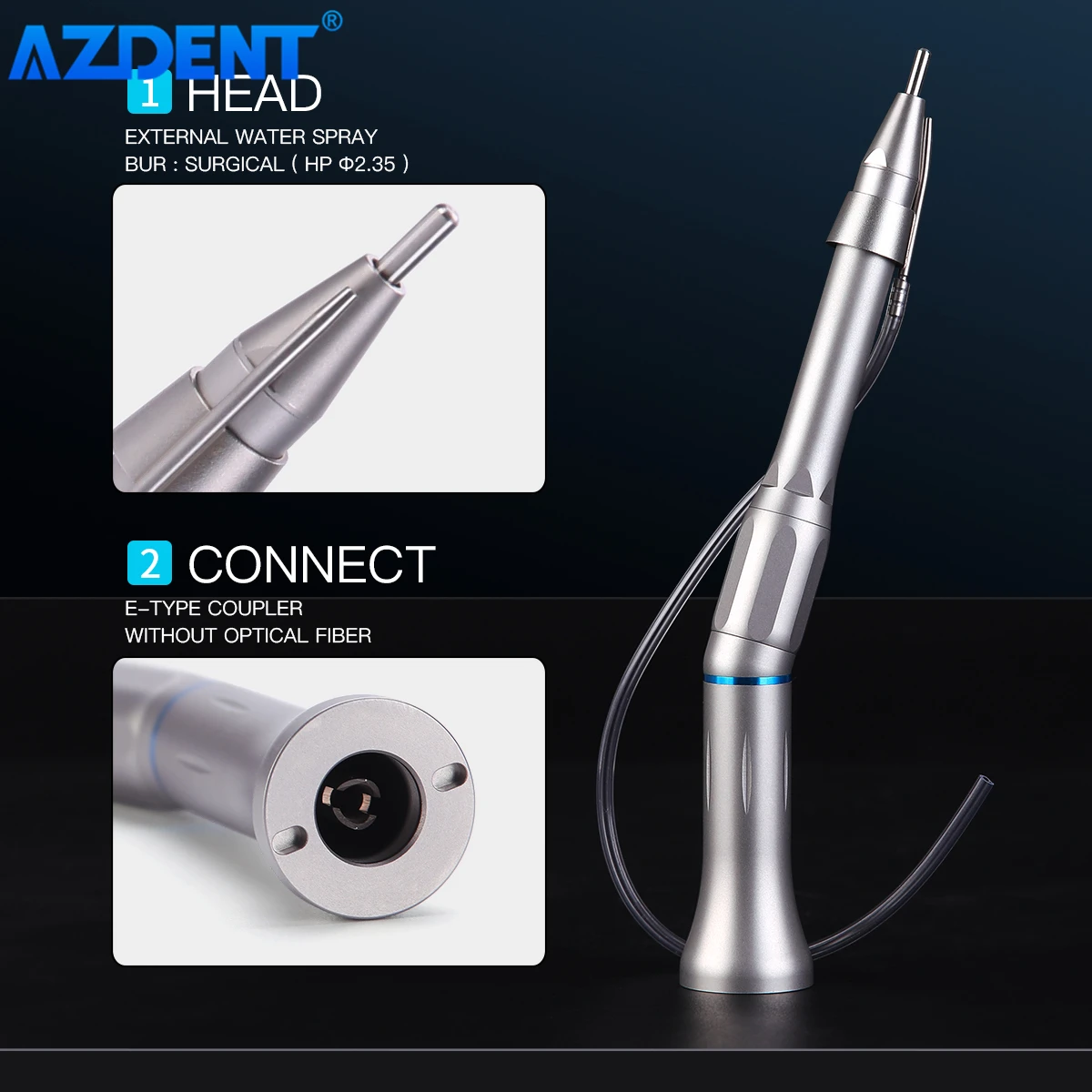 

AZDENT Dental Micro Surgery Handpiece 20° Straight Nose Head Surgical Operation 1:1 Direct Drive External Spray Dentistry Tool