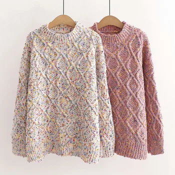 

Cthink Good Quality Autumn Winter Sweater Woman 2020 Colorfully Dot Oversized Sweater Stylish Fall O Neck Pullover Knitted Top