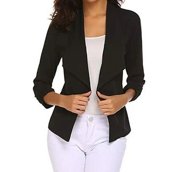 

Spring Autumn Casual Open Stitch Tops Women Office Work Open Front Notched Slim Ladies Blazer streetwear