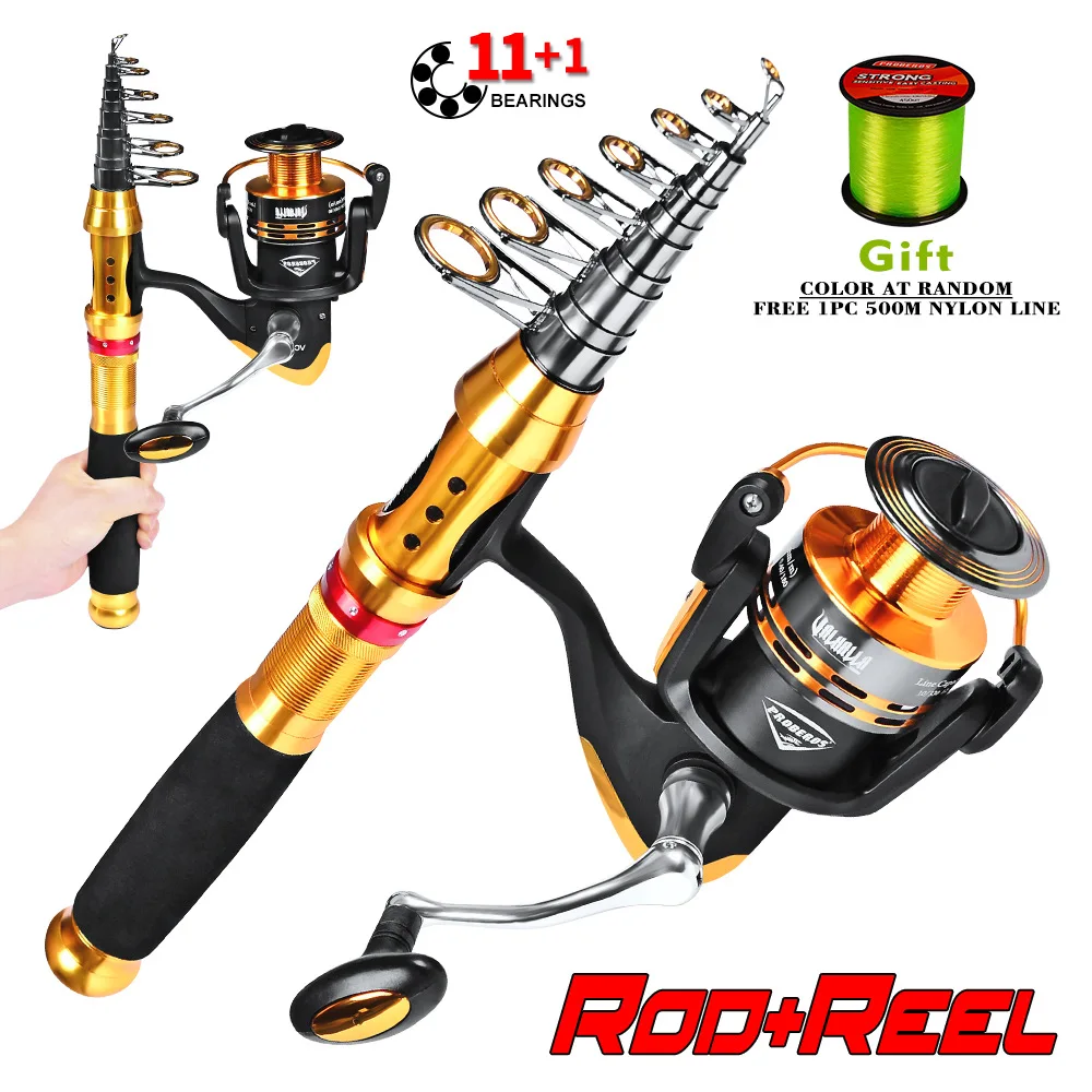 Carretel de Pesca e Linha de Peixes Vara de Pesca Vara de Pesca com 12bb Hot! Telescópica Carbono Carpa Viagem Rock Spinning Carretel Conjunto Combinação Kit 1 High Quality Esporte e Lazer
