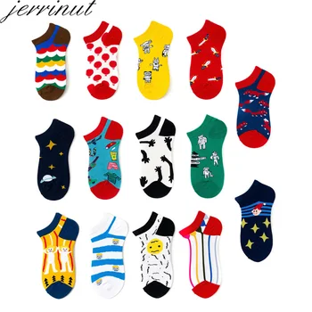 

Jerrinut Women's Cotton Printed Summer Ankle Socks Happy Casual Striped Thin Socks Funny Kawaii Invisible Cute Short Socks 1Pair
