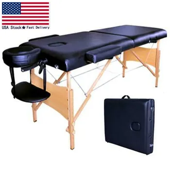 

2 Pad 84" Fold Portable Black Massage Table Bed Spa Health Beauty Facial