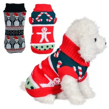 Свитер с принтом собаки и снеговика, вязаная одежда для собак, Рождественский костюм для маленьких собак, щенков, чихуахуа, Йоркцев, теплое пальто, куртка