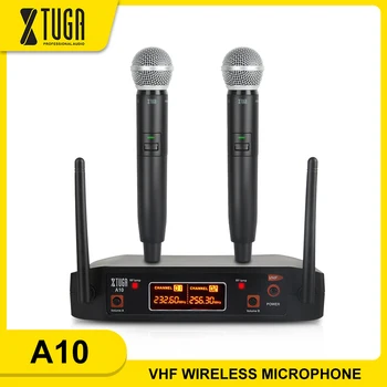 

Xtuga A-10 2 Channel VHF Wireless Microphone System design with 2 HandHeld Wireless Mic for Karaoke/Family Party/Church