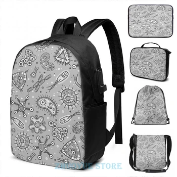 

Funny Graphic print Microbes - Grey Gray USB Charge Backpack men School bags Women bag Travel laptop bag