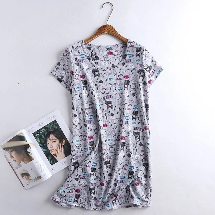 Summer New Style Cartoon Printed Short Sleeve Nightgown Korean-style Large Size Tracksuit Knitted Cotton Cute Pajamas