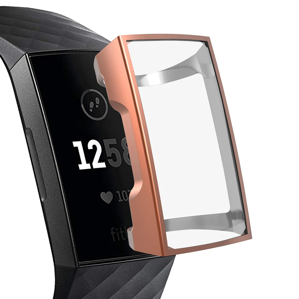 Защита экрана для Fitbit Charge 3 браслет протектор для часов поддержка сенсорного управления Анти-пыль анти-падение часы циферблат чехол - Цвет: Розовое золото