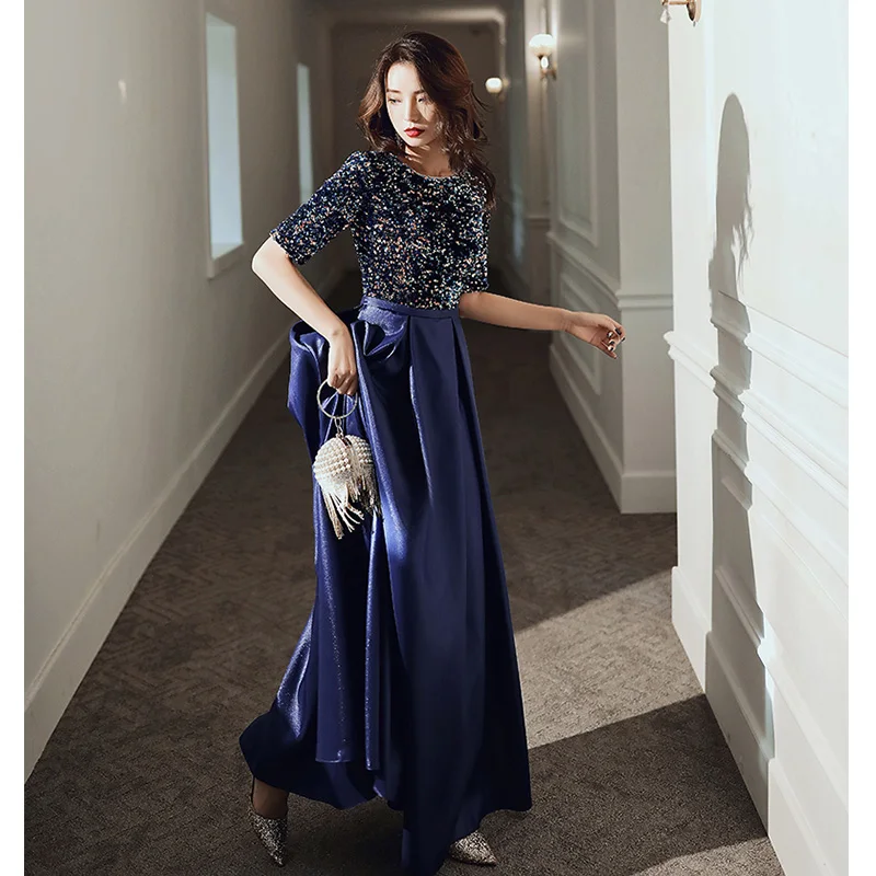 It's Yiiya Evening Dress Sequins Colorful Robe De Soiree LF194 Plus Size Formal Gowns For Women Long Blue Evening Dresses 2020