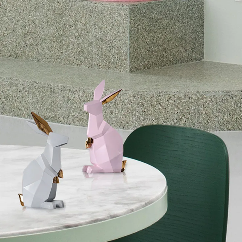  Nordic Abstraction Geometry Rabbit Resin Simulation Animal Statue Children Bedroom Cartoon Decorati - 4000157547471