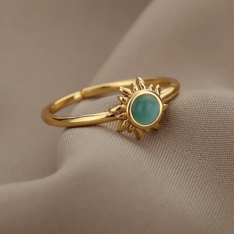 Vintage Opal Rings For Women Stainless Steel Sun Rings Moonstone Ring  Accessories Jewelry Gift Best Friend Mom Bijoux Size 7 - Rings - AliExpress