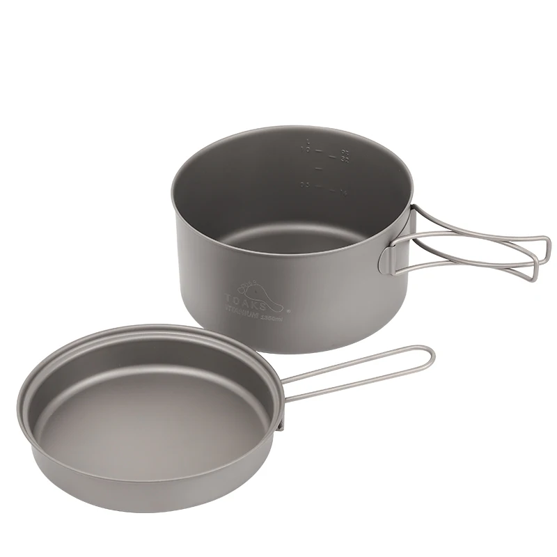 TOAKS Outdoor Camping Titanium Cookware Pan pot set with Folded handle Ultralight Portable for Backpacking picnic CKW-1350