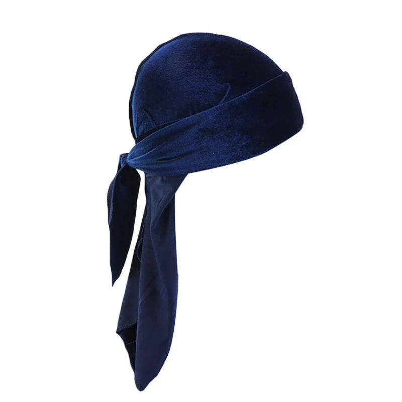 L Beach Cap Doo Rags Solid Long-tailed Super Soft Velvet Turban Cap Head Wrap Bandana Headwear Apparel Accessories - Цвет: L