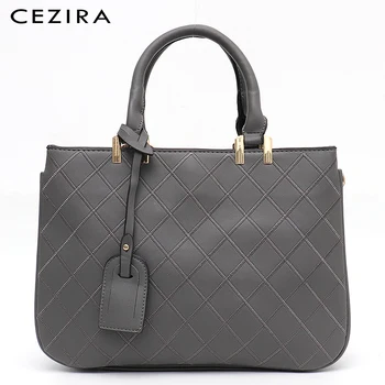 

CEZIRA Fashion Vegan Leather Women Handbag Ladies Plaid Thread Design PU Shoulder Bag Crossbody Purse Female Commuting Tote Bag