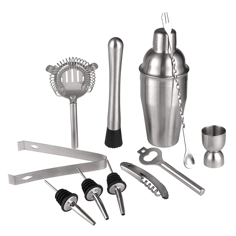 

Home Cocktail Bar Set Brushed Stainless Steel 12 Piece Professional Bar Tool Kit Includes Martini Shaker, Muddler, Strainer, Jig