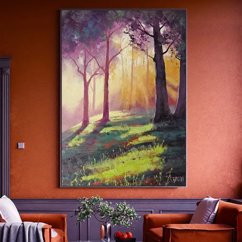 

100%Handpainted Landscape Tree Sunshine Oil Paint On Canvas Art Oil Painting Gift Home Decor Living Room Wall Adornment Picture