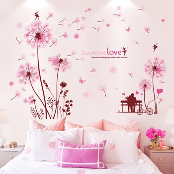 

3D Three-Dimensional Wall Sticker Cozy Bedroom Hipster Wall Sticker Pink Girl Heart Dandelion Stickers Self Adhesive Wallpaper