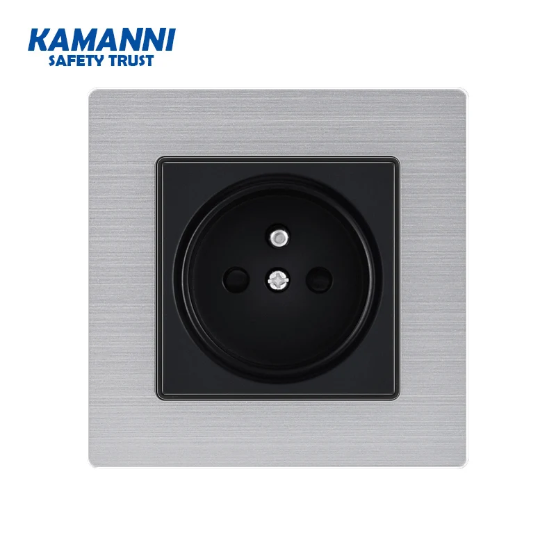 

KAMANNI FR Standard Wall Socket Luxury Power Outlet Stainless Steel Brushed Silver Panel Electrical Plug