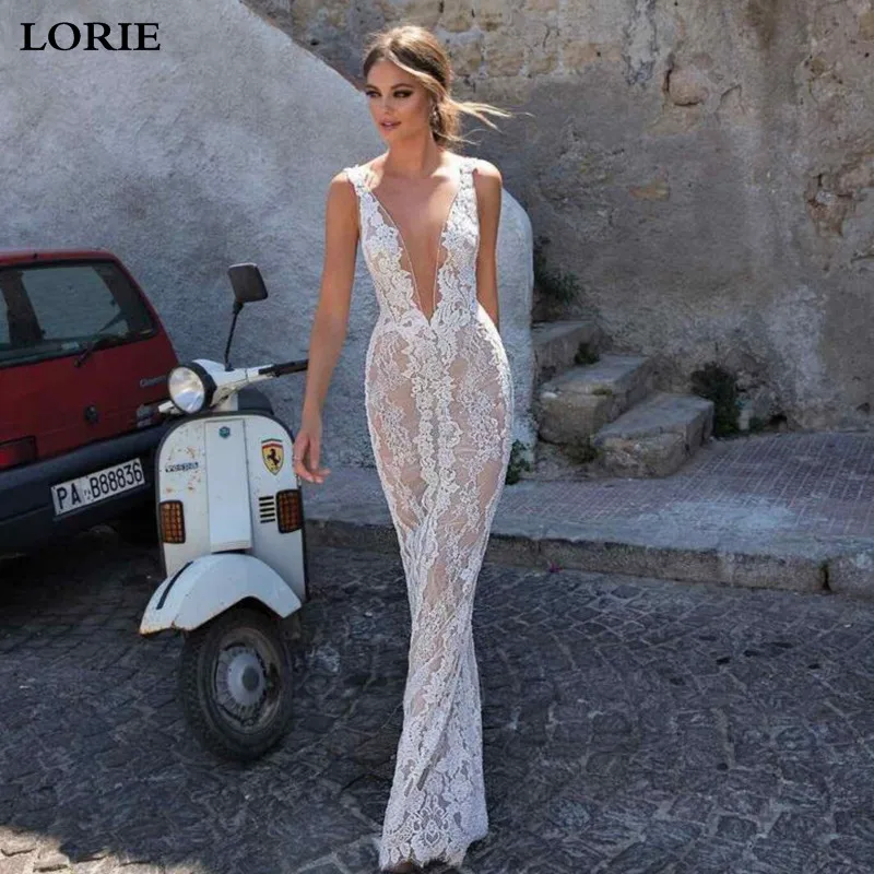 Кружевное свадебное платье-Русалка LORIE модель 2019 года пикантные Свадебные платья